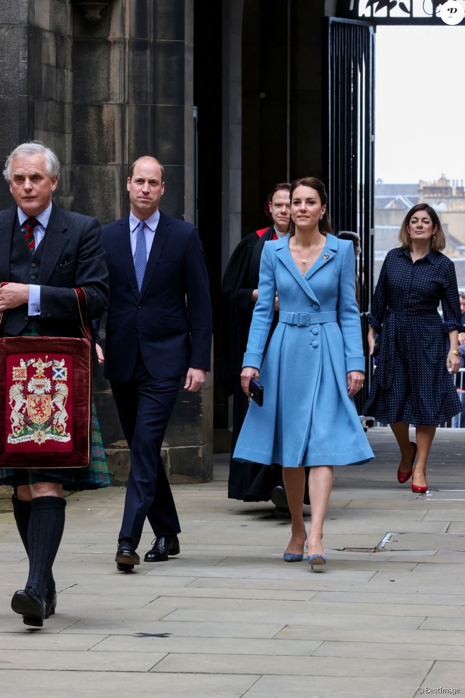 Le prince William, duc de Cambridge, et Catherine (Kate) Middleton, duchesse de Cambridge, arrivent pour la cérémonie de clôture de l'Assemblée générale de l'Église d'Écosse, à la salle de l'Assemblée à Édimbourg, Ecosse, Royaume Uni, le 27 mai 2021.
