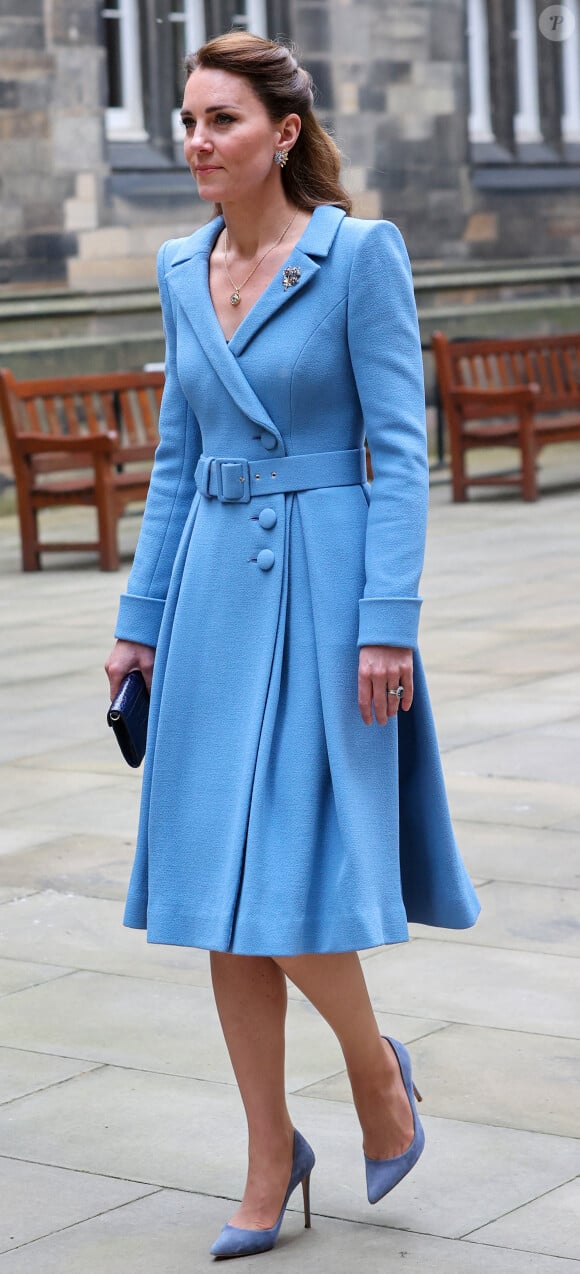 Catherine (Kate) Middleton, duchesse de Cambridge, arrive pour la cérémonie de clôture de l'Assemblée générale de l'Église d'Écosse, à la salle de l'Assemblée à Édimbourg, Ecosse, Royaume Uni, le 27 mai 2021. 