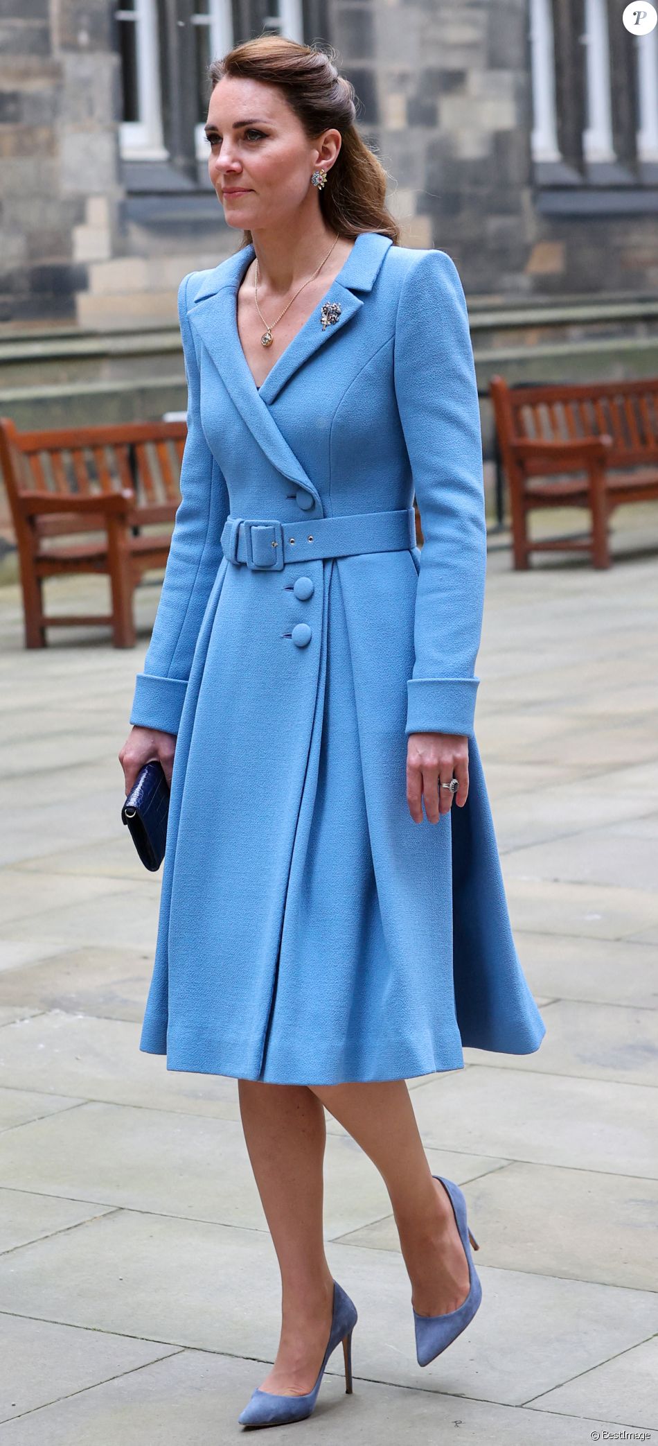 Catherine (Kate) Middleton, duchesse de Cambridge, arrive pour la cérémonie de clôture de l'Assemblée générale de l'Église d'Écosse, à la salle de l'Assemblée à Édimbourg, Ecosse, Royaume Uni, le 27 mai 2021.