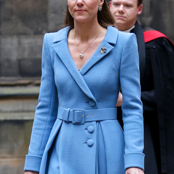 Catherine (Kate) Middleton, duchesse de Cambridge, arrive pour la cérémonie de clôture de l'Assemblée générale de l'Église d'Écosse, à la salle de l'Assemblée à Édimbourg, Ecosse, Royaume Uni, le 27 mai 2021. 