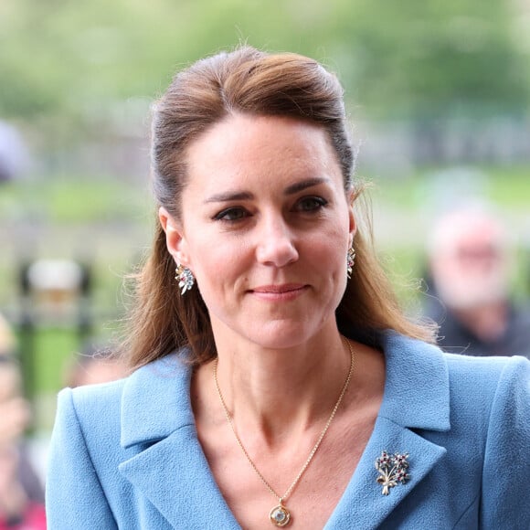 Catherine (Kate) Middleton, duchesse de Cambridge, arrive pour la cérémonie de clôture de l'Assemblée générale de l'Église d'Écosse, à la salle de l'Assemblée à Édimbourg, Ecosse, Royaume Uni, le 27 mai 2021. 