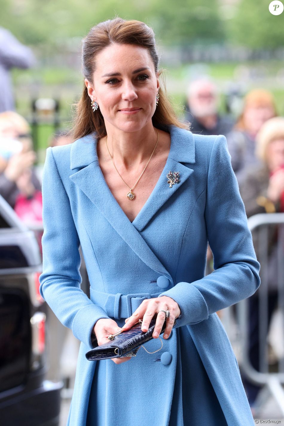 Catherine (Kate) Middleton, duchesse de Cambridge, arrive pour la cérémonie de clôture de l'Assemblée générale de l'Église d'Écosse, à la salle de l'Assemblée à Édimbourg, Ecosse, Royaume Uni, le 27 mai 2021.
