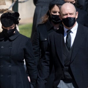 Zara Phillips (Tindall) et Mike Tindall - Arrivées aux funérailles du prince Philip, duc d'Edimbourg à la chapelle Saint-Georges du château de Windsor, le 17 avril 2021.