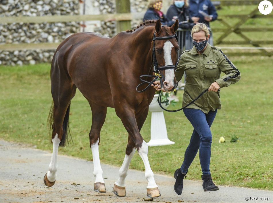 Zara Phillips (Tindall) présente son cheval Class Affair avant un concours de sauts à Burnham le 16 septembre 2020.