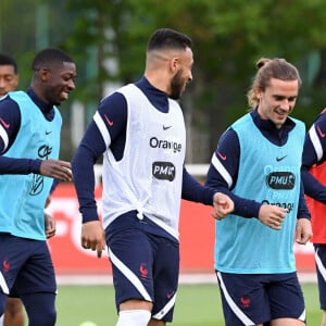 Ousmane Dembélé, Corentin Tolisso, Antoine Griezmann, Clément Lenglet et Kylian Mbappé à l'entrainement avec l'équipe de France au centre National du Football. Clairefontaine, le 27 mai 2021. © Anthony Bibard/FEP/Panoramic/Bestimage