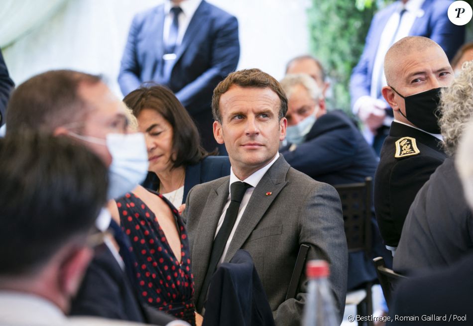 Le président de la République Emmanuel Macron a rencontré les acteurs de la gastronomie locale et nationale à Valence, à l'occasion du déplacement dans la Drôme. Le 8 juin 2021 © Romain Gaillard / pool / Bestimage
