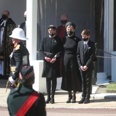Louise Mountbatten-Windsor (Lady Louise Windsor), Sophie Rhys-Jones, comtesse de Wessex, et James Mountbatten-Windsor - Arrivées aux funérailles du prince Philip, duc d'Edimbourg à la chapelle Saint-Georges du château de Windsor, le 17 avril 2021.