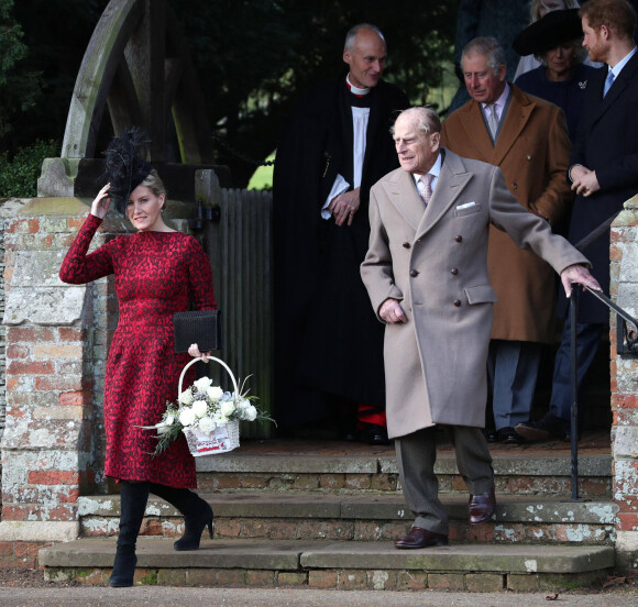 Sophie, comtesse de Wessex, Le prince Philip duc d'Edimbourg, le prince Charles, prince de Galles - La famille royale assiste à la messe de Noël à l'église de Sandringham le 25 décembre 2016.
