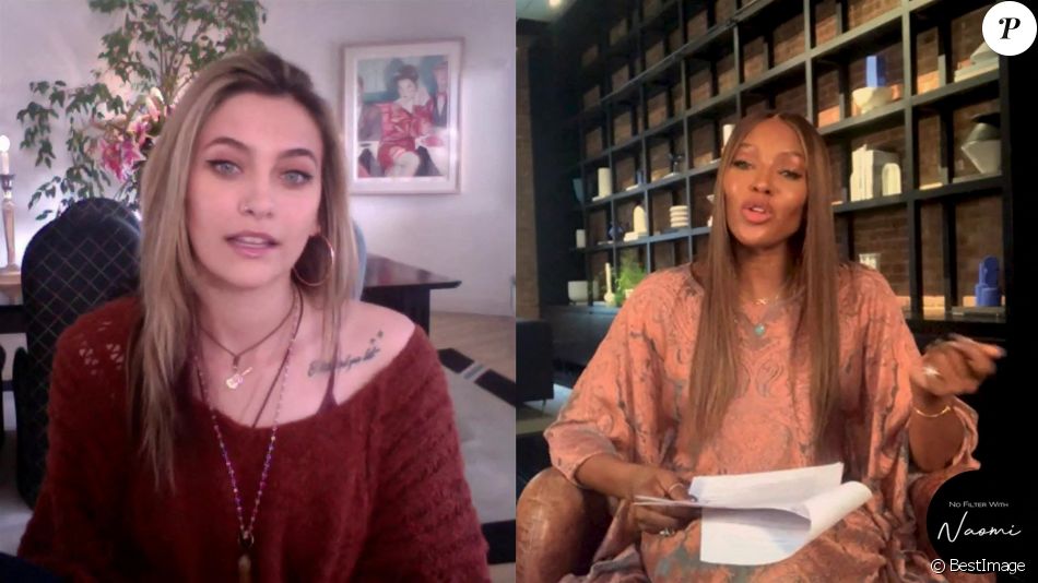 Paris Jackson et Naomi Campbell en visioconférence dans l'émission "No Filter with Naomi" sur la chaîne YouTube du mannequin, le 31 mars 2021.