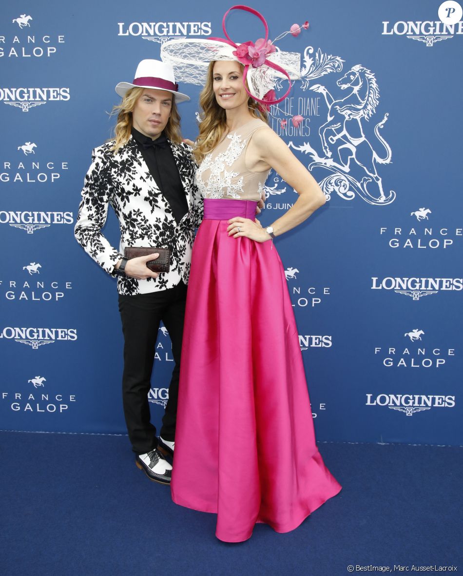 Christophe Guillarmé, Sophie Thalmann (robe Christophe Guillarmé) - Prix de Diane Longines à l'hippodrome de Chantilly, le 16 juin 2019. © Marc Ausset-Lacroix/Bestimage
