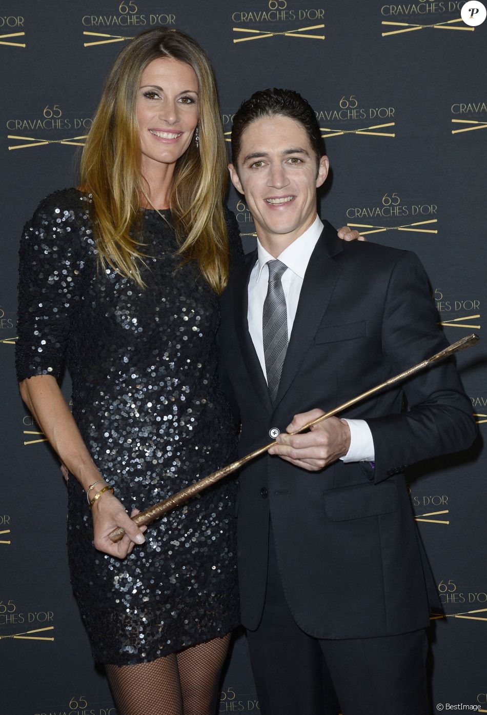 Sophie Thalmann, son mari Christophe Soumillon - 65ème édition des Cravaches d'Or au Théâtre des Champs-Elysées à Paris.