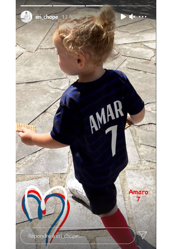 Erika Choperena dévoile une photo de son fils Amaro sur Instagram, fervent supporter de son papa Antoine Griezmann lors de l'affiche Portugal -France (2 -2) lors de l'Euro 2020.