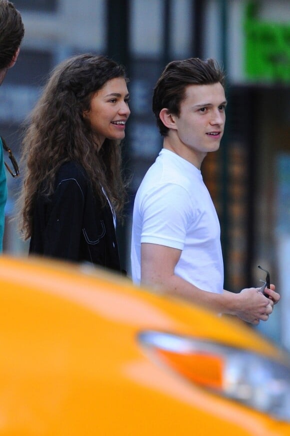 Tom Holland et Zendaya sur le tournage de "Spider-Man : Far Fron Home" à New York.