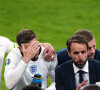 Le sélectionneur de l'équipe d'Angleterre et ses joueurs lors de la demi-finale de l'Euro 2020 Angleterre - Danemark à Wembley. Londres, le 7 juillet 2021.