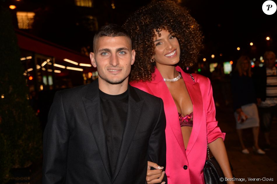 Marco Verratti et sa compagne Jessica Aidi arrivent à la soirée "le Grand dîner" Fahaid Sanober x Swarovski au restaurant Le Fouquet's à Paris, France, le 23 septembre 2019. © Veeren-Clovis/Bestimage