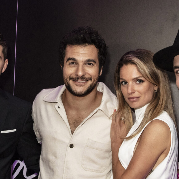 Exclusif - Jules Durand, Amir Haddad, Fiona Deshayes, Noam Smadja (DJ Noyz) - Le Grand Dîner du 14 juillet, sur le rooftop de l'hôtel Pullman Tour Eiffel à Paris, France, le 14 juillet 2021. © Jack Tribeca/Bestimage 