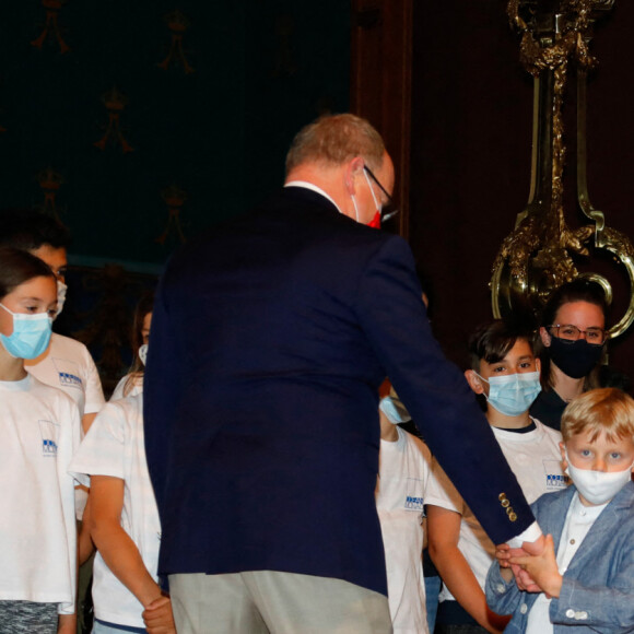 Le prince Albert II de Monaco, ses enfants Gabriella et Jacques - Lancement du programme "Océano pour Tous" au Musée Océanographique de Monaco, le 1er juin 2021. © Claudia Albuquerque / Bestimage