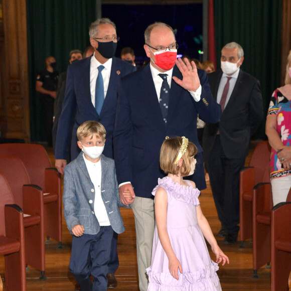 Le prince Albert II de Monaco et ses enfants, Jacques et Gabriella - Lancement du programme "Océano pour Tous" au Musée Océanographique de Monaco, le 1er juin 2021. © Bruno Bebert/Bestimage