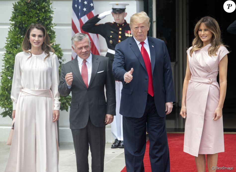 Le roi Abdallah de Jordanie et la reine Rania de Jordanie, le président des Etats-Unis Donald Trump et sa femme Melania Trump - Le roi Abdallah de Jordanie et la reine Rania sont reçus par Donald et Melania Trump à la Maison Blanche à Washington.