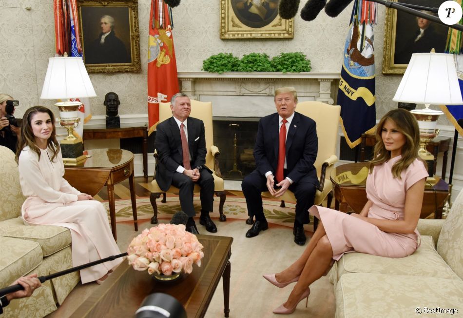 Le roi Abdallah de Jordanie et la reine Rania de Jordanie, le président des Etats-Unis Donald Trump et sa femme Melania Trump - Le roi Abdallah de Jordanie et la reine Rania sont reçus par Donald et Melania Trump à la Maison Blanche à Washington, le 25 juin 2018.