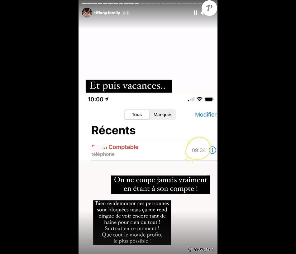 Critiquée à la suite d'une publication, Tiffany Cruchou sort les griffes en story Instagram, le 20 juillet 2021