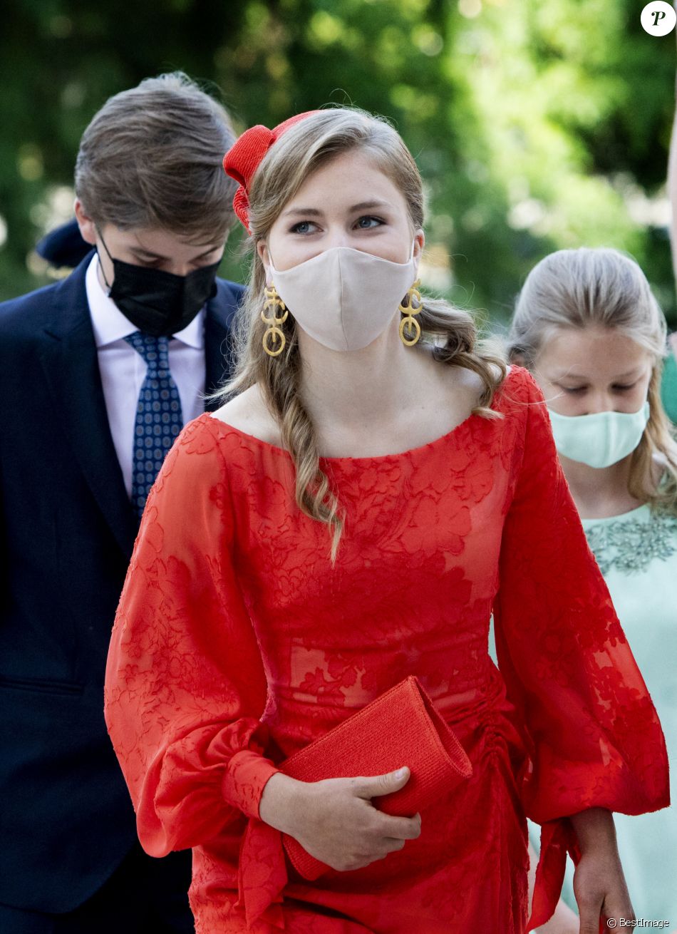 La princesse Elisabeth, la princesse Eléonore et le prince Gabriel - La famille royale belge assiste à la cérémonie du "Te Deum" à la cathédrale des Saints Michel et Gudule à Bruxelles, à l'occasion de la Fête nationale belge, le 21 juillet 2021.