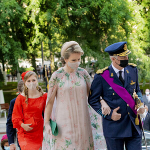 Le roi Philippe, son épouse la reine Mathilde et leur fille la princesse Elisabeth - La famille royale belge assiste à la cérémonie du "Te Deum" à la cathédrale des Saints Michel et Gudule à Bruxelles, à l'occasion de la Fête nationale belge, le 21 juillet 2021.