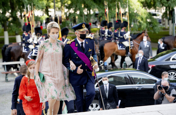 Le roi Philippe et la reine Mathilde - La famille royale belge assiste à la cérémonie du "Te Deum" à la cathédrale des Saints Michel et Gudule à Bruxelles, à l'occasion de la Fête nationale belge, le 21 juillet 2021.
