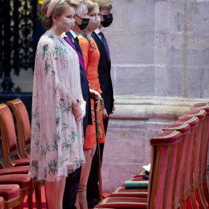 Le Roi Philippe de Belgique, la Reine Mathilde de Belgique, le prince Emmanuel, la princesse Elisabeth - La famille royale belge assiste à la cérémonie du "Te Deum" à la cathédrale des Saints Michel et Gudule à Bruxelles, à l'occasion de la Fête nationale belge, le 21 juillet 2021.