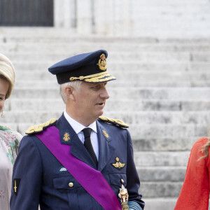 Le Roi Philippe de Belgique, la Reine Mathilde de Belgique, la princesse Elisabeth - La famille royale belge assiste à la cérémonie du "Te Deum" à la cathédrale des Saints Michel et Gudule à Bruxelles, à l'occasion de la Fête nationale belge, le 21 juillet 2021.