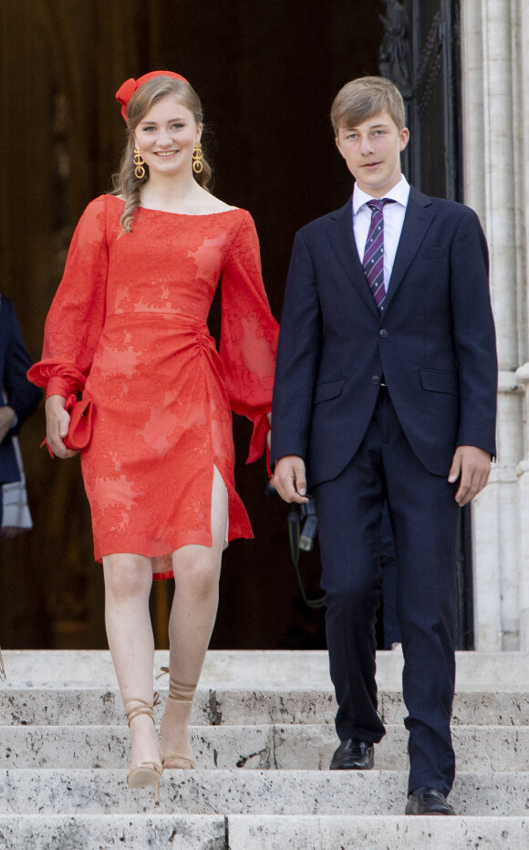 Le prince Emmanuel et la princesse Elisabeth - La famille royale belge assiste à la cérémonie du "Te Deum" à la cathédrale des Saints Michel et Gudule à Bruxelles, à l'occasion de la Fête nationale belge, le 21 juillet 2021.