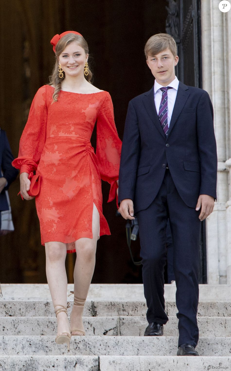 Le prince Emmanuel et la princesse Elisabeth - La famille royale belge assiste à la cérémonie du "Te Deum" à la cathédrale des Saints Michel et Gudule à Bruxelles, à l'occasion de la Fête nationale belge, le 21 juillet 2021.