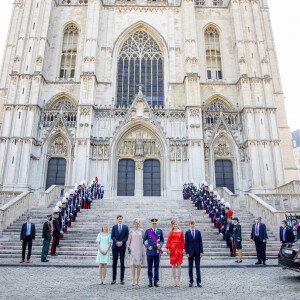 La famille royale belge assiste à la cérémonie du "Te Deum" à la cathédrale des Saints Michel et Gudule à Bruxelles, à l'occasion de la Fête nationale belge, le 21 juillet 2021.