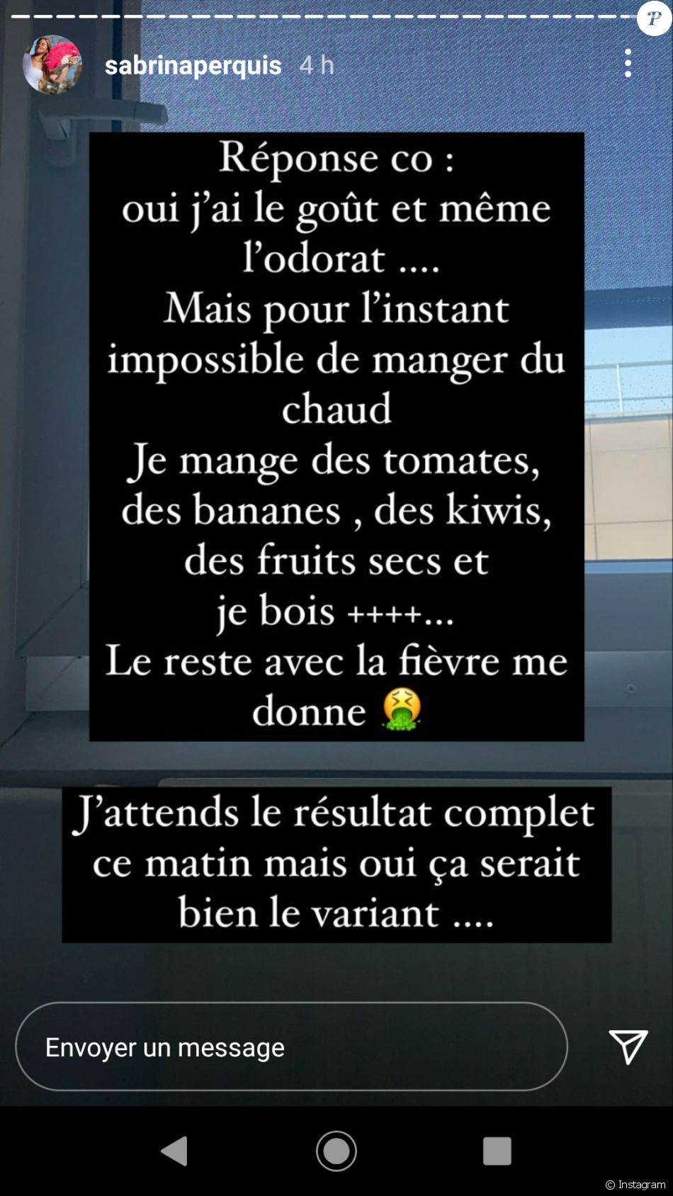 Sabrina Perquis testée positive à la Covid-19, elle se confie sur Instagram