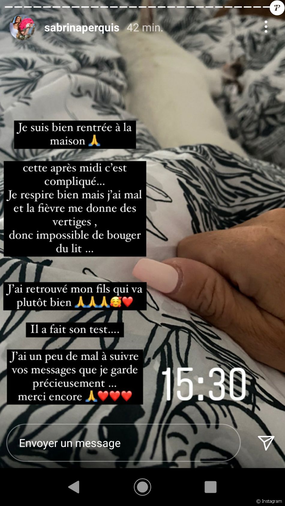 Sabrina Perquis testée positive à la Covid-19, elle se confie sur Instagram