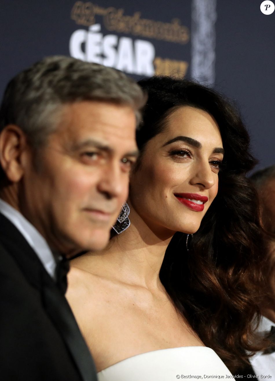 L'avocate Amal Alamuddin et son homme George - Photocall de la 42ème cérémonie des Cesar à la salle Pleyel à Paris. © Dominique Jacovides - Olivier Borde / Bestimage