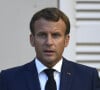 Le Président Emmanuel Macron - Conférence de presse au Fort de Brégançon, à Bormes-les-Mimosas, dans le sud-est de la France, le 20 août 2020. © Christophe Simon / Pool / Bestimage