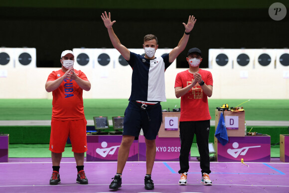 Le Français Jean Quiquampoix médaillé d'or au tir rapide à 25 mètres aux Jeux de Tokyo, le 2 août 2021