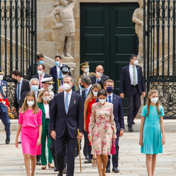 L'infante Sofia d'Espagne, La princesse Leonor et La reine Letizia d'Espagne - La famille royale d'Espagne célèbre la fête nationale de la Galice, le jour de la Saint-Jacques, à la cathédrale de Santiago à Saint-Jacques-de-Compostelle, le 25 juillet 2021.