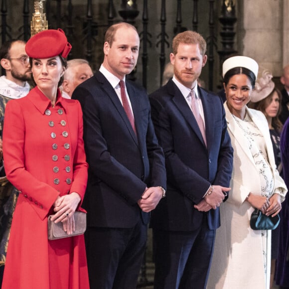 Kate Middleton, le prince William, le prince Harry, Meghan Markle, enceinte de son fils Archie, lors de la messe en l'honneur de la journée du Commonwealth à l'abbaye de Westminster à Londres.