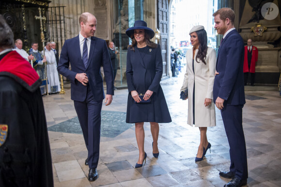 Le prince William, duc de Cambridge, Kate Catherine Middleton (enceinte), duchesse de Cambridge, Meghan Markle et le prince Harry - La famille royale d'Angleterre lors de la cérémonie du Commonwealth en l'abbaye Westminster à Londres. Le 12 mars 2018