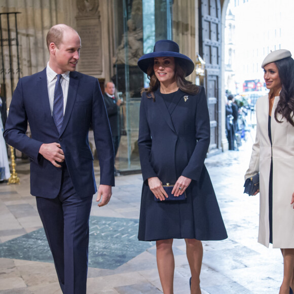 Le prince William, duc de Cambridge, Kate Catherine Middleton (enceinte), duchesse de Cambridge, Meghan Markle et le prince Harry - La famille royale d'Angleterre lors de la cérémonie du Commonwealth en l'abbaye Westminster à Londres. Le 12 mars 2018