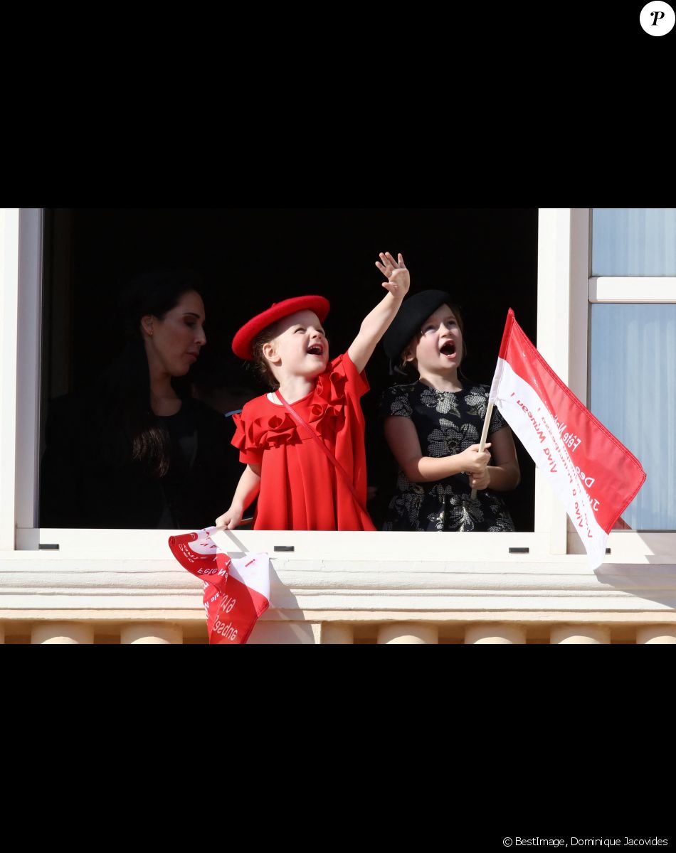 Chantell Wittstock, la princesse Gabriella et Kaia Rose Wittstock - La famille princière de Monaco au balcon du palais lors de la Fête nationale monégasque à Monaco. Le 19 novembre 2019 © Dominique Jacovides / Bestimage