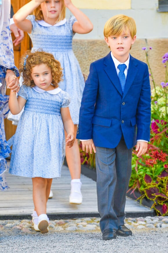 La princesse Adrienne de Suède, le prince Nicolas - La famille royale suédoise au baptême du prince Julian, duc de Halland au château de Drottningholm sur l'île de Lovön à Ekero en Suède le 14 août 2021 