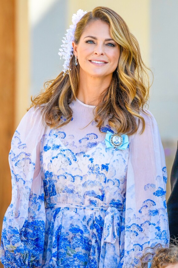 La princesse Madeleine de Suède - La famille royale suédoise au baptême du prince Julian, duc de Halland au château de Drottningholm sur l'île de Lovön à Ekero en Suède le 14 août 2021.