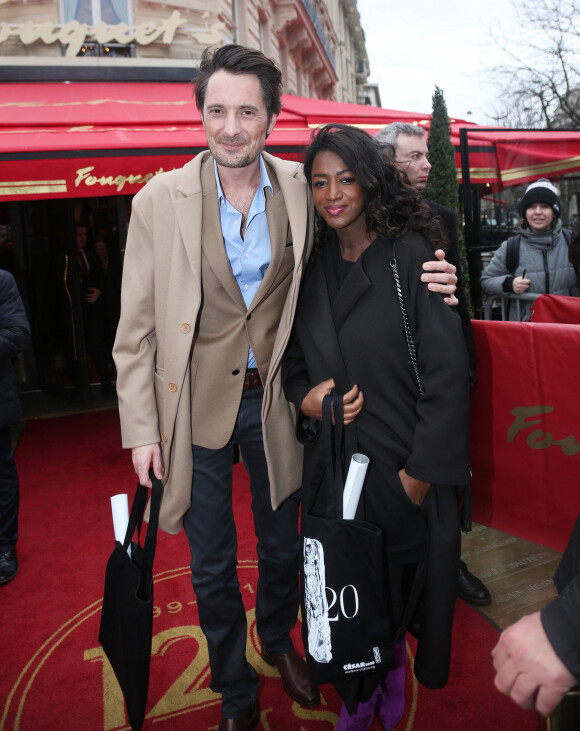 Vincent Cerutti et sa compagne Hapsatou Sy - Arrivées au "Déjeuner des Nommés de la 45ème édition des César 2020" au restaurant le Fouquet's à Paris.
