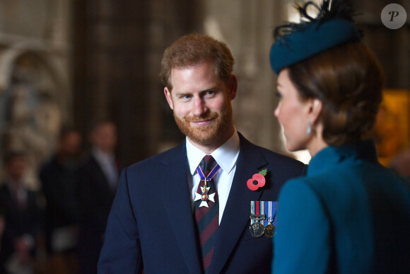 Le prince Harry et Kate Catherine Middleton en l'abbaye de Westminster à Londres pour le service commémoratif de l'ANZAC Day. Le 25 avril 2019.