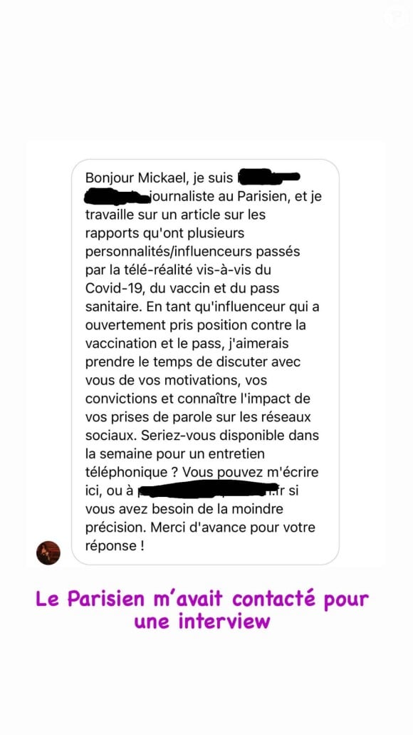 Mickaël Vendetta refuse une interview du Parisien, le 22 août 2021.