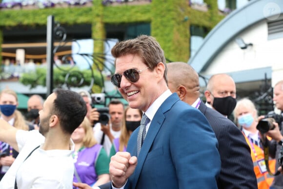 Tom Cruise arrive pour assister à la finale du tournoi de Wimbledon (Djokovic - Berrettini) à Londres, le 11 juillet 2021.