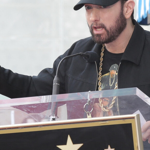 Eminem et 50 Cent (Curtis Jackson III) qui reçoit son étoile sur le célèbre Walk of Fame à Hollywood, le 30 janvier 2020.